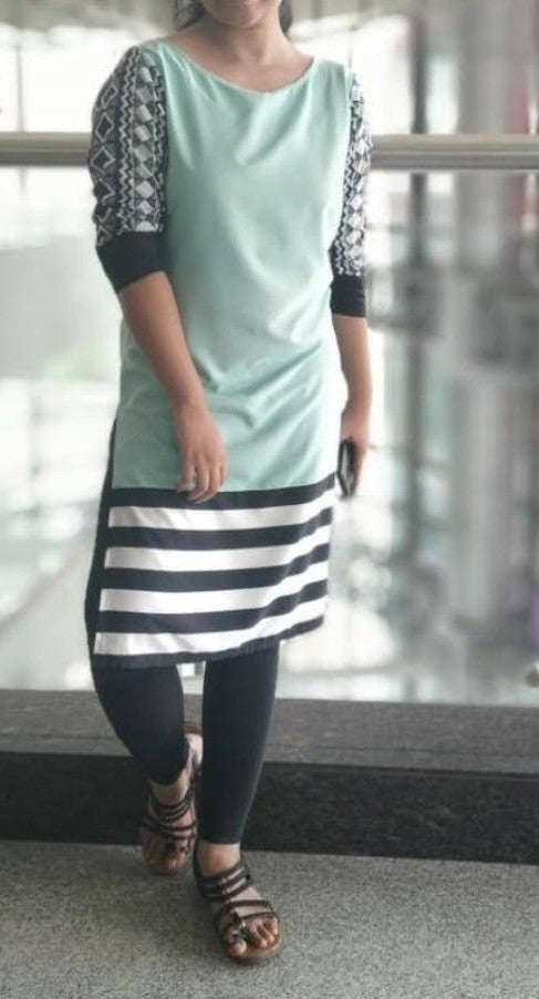 Teal Green & Black Kurta Size M